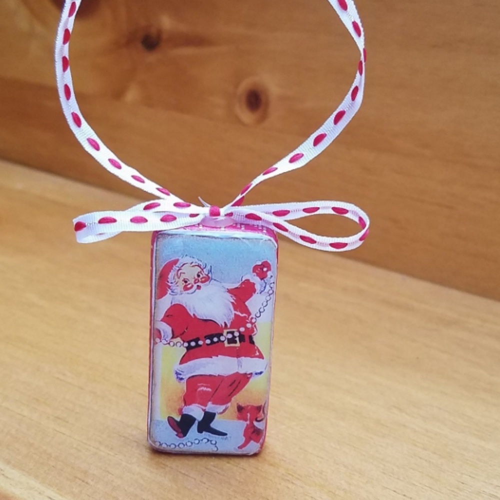 Altered dominoes Christmas ornament recycled